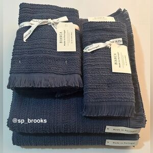 🎁BIANCA Bath Towel Set - Slate Blue Cotton Boucle Textured Pattern - 6 Pieces
